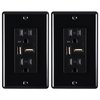 Faith 4.6A USB Outlet and 15A Decorator Tamper-Resistant Duplex Receptacle with Wall Plate, Black, 2PK USB46-BK-02
